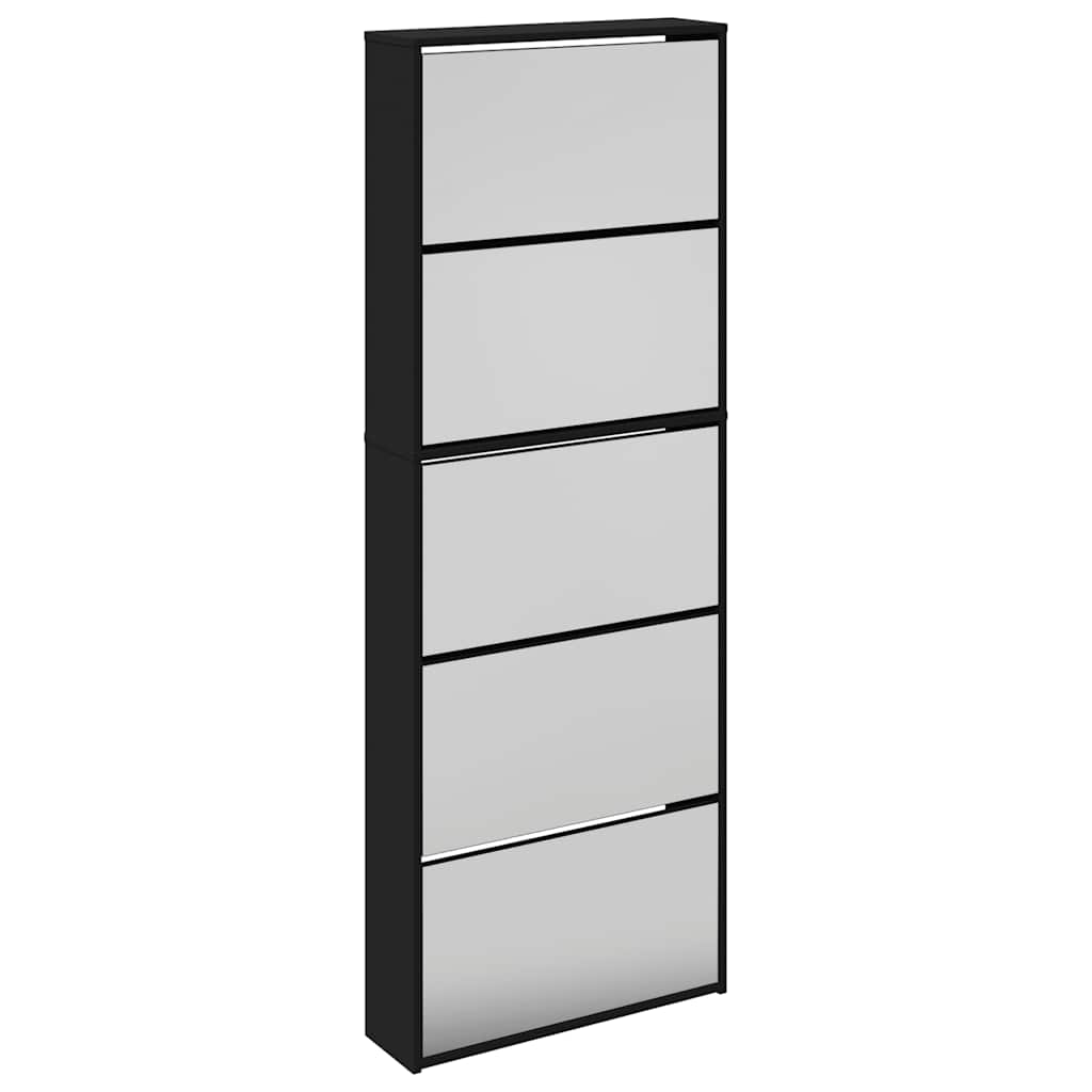 Shoe Cabinet with Mirror 5-Layer Black 63x17x169.5 cm
