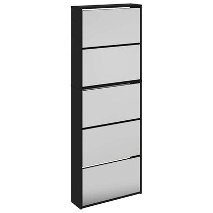 Shoe Cabinet with Mirror 5-Layer Black 63x17x169.5 cm