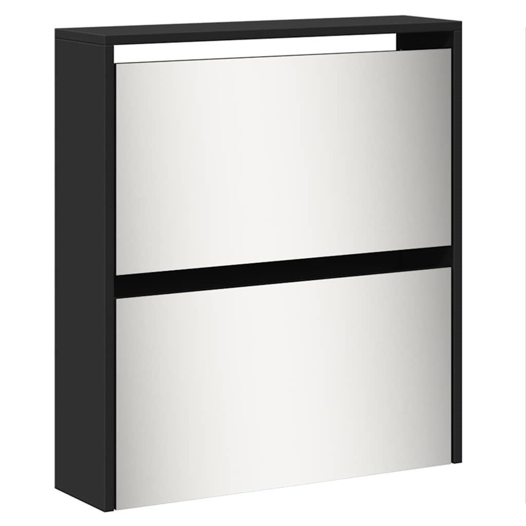 Shoe Cabinet with Mirror 5-Layer Black 63x17x169.5 cm