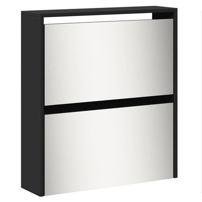 Shoe Cabinet with Mirror 5-Layer Black 63x17x169.5 cm
