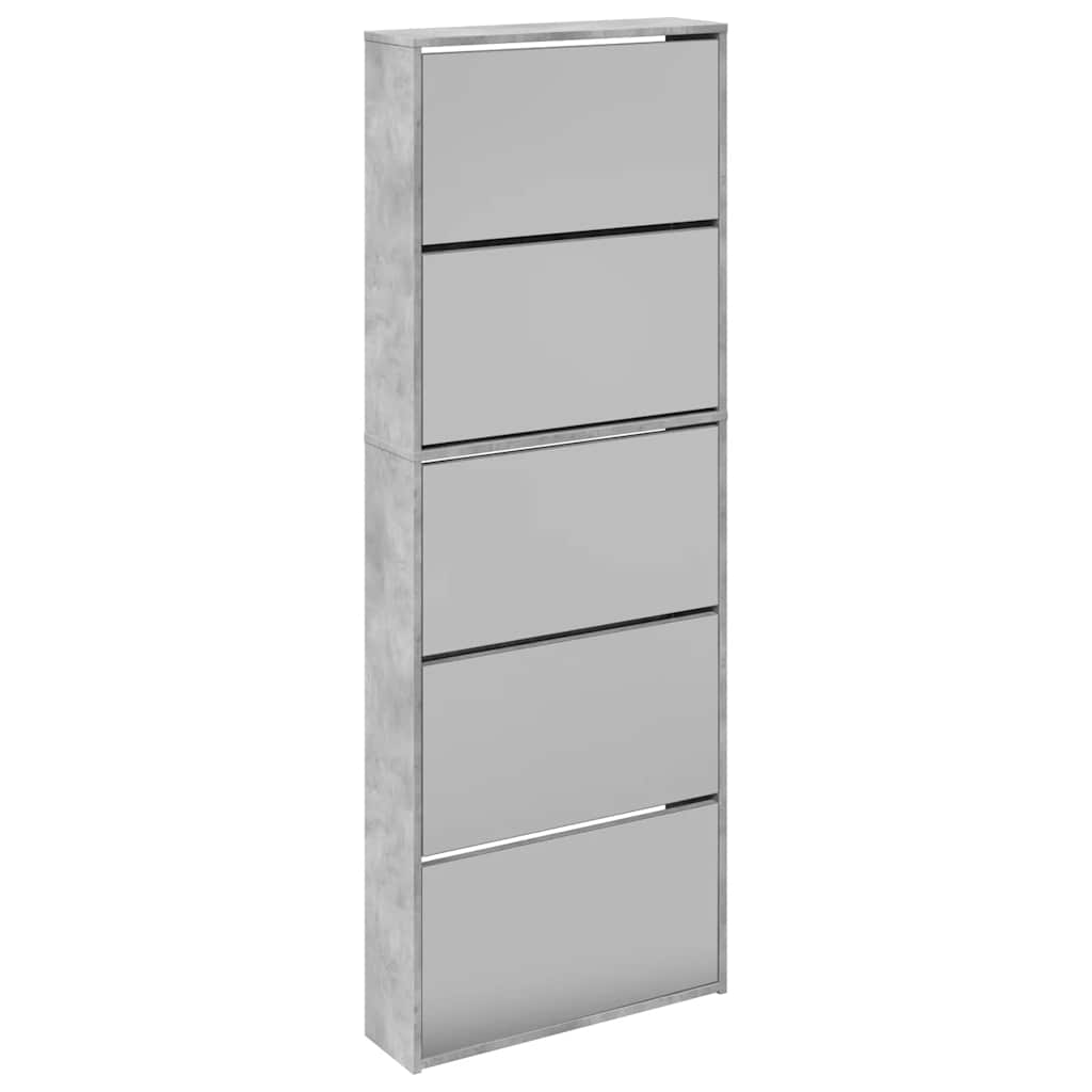 Shoe Cabinet with Mirror 5-Layer Concrete Grey 63x17x169.5 cm