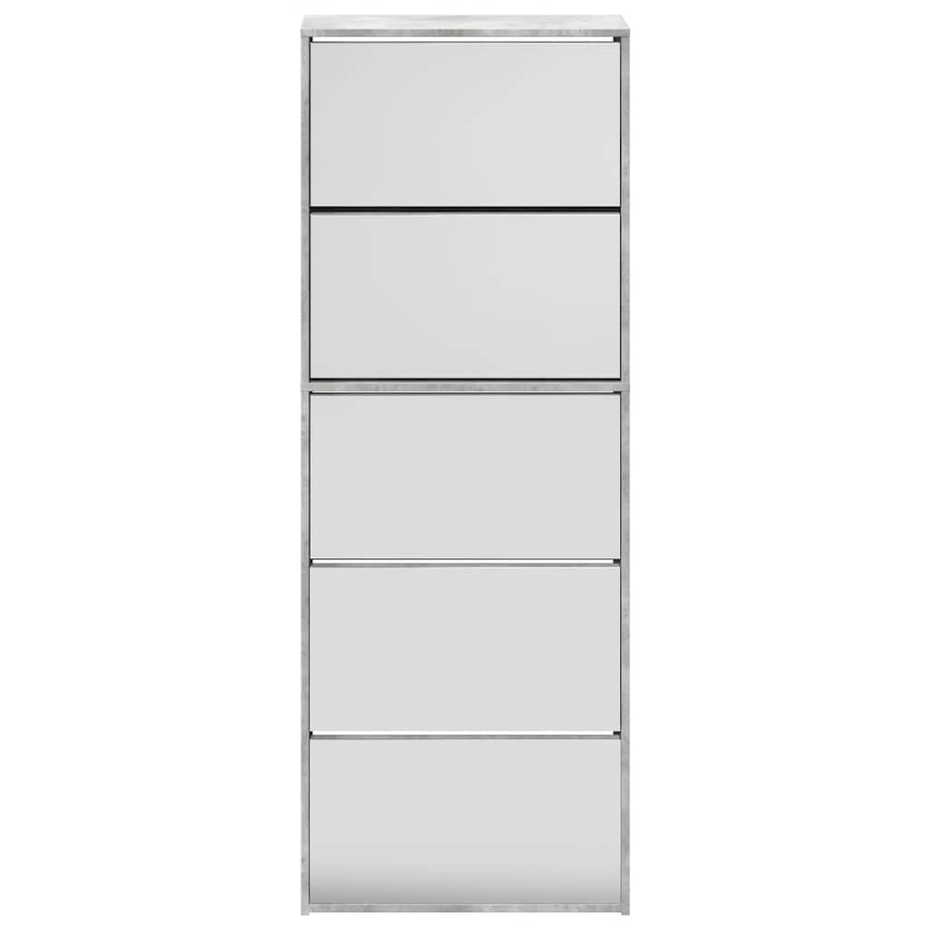 Shoe Cabinet with Mirror 5-Layer Concrete Grey 63x17x169.5 cm