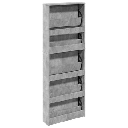 Shoe Cabinet with Mirror 5-Layer Concrete Grey 63x17x169.5 cm