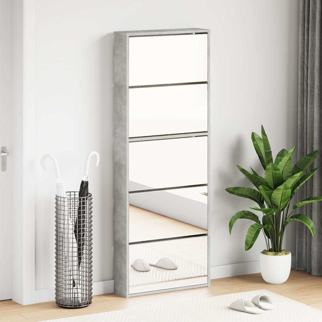 Shoe Cabinet with Mirror 5-Layer Concrete Grey 63x17x169.5 cm