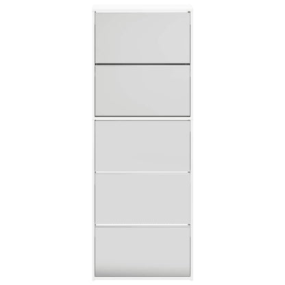 Shoe Cabinet with Mirror 5-Layer High Gloss White 63x17x169.5 cm