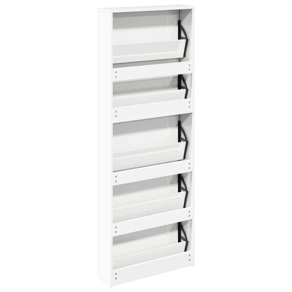 Shoe Cabinet with Mirror 5-Layer High Gloss White 63x17x169.5 cm