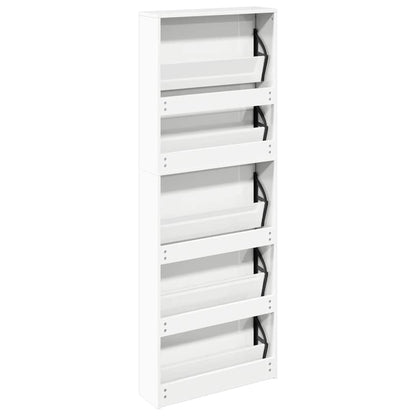 Shoe Cabinet with Mirror 5-Layer High Gloss White 63x17x169.5 cm