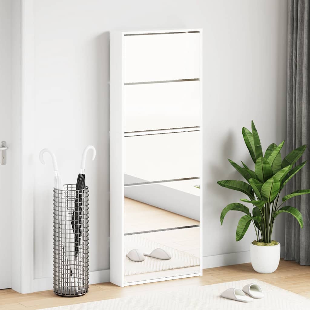 Shoe Cabinet with Mirror 5-Layer High Gloss White 63x17x169.5 cm