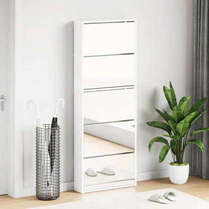 Shoe Cabinet with Mirror 5-Layer High Gloss White 63x17x169.5 cm