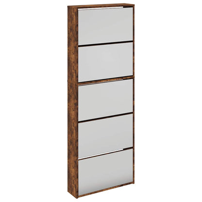 Shoe Cabinet with Mirror 5-Layer Smoked Oak 63x17x169.5 cm