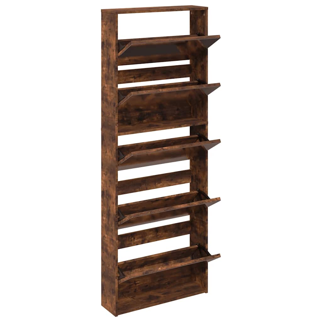 Shoe Cabinet with Mirror 5-Layer Smoked Oak 63x17x169.5 cm