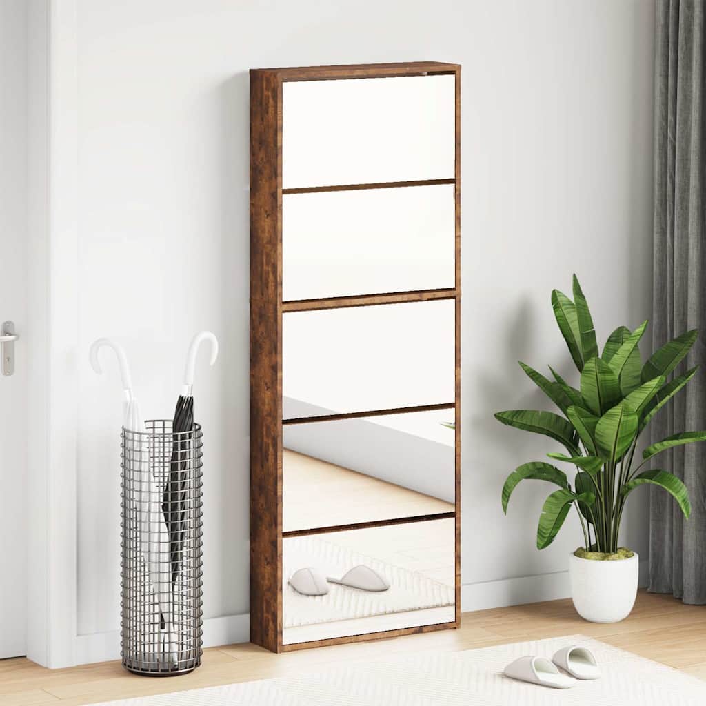 Shoe Cabinet with Mirror 5-Layer Smoked Oak 63x17x169.5 cm