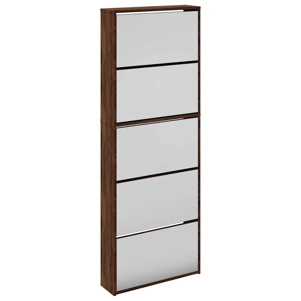 Shoe Cabinet with Mirror 5-Layer Brown Oak 63x17x169.5 cm