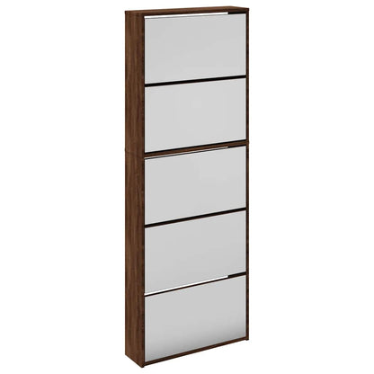 Shoe Cabinet with Mirror 5-Layer Brown Oak 63x17x169.5 cm
