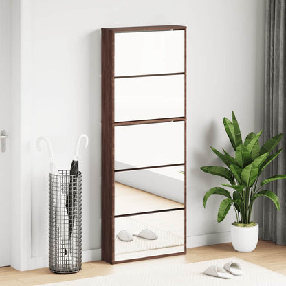 Shoe Cabinet with Mirror 5-Layer Brown Oak 63x17x169.5 cm