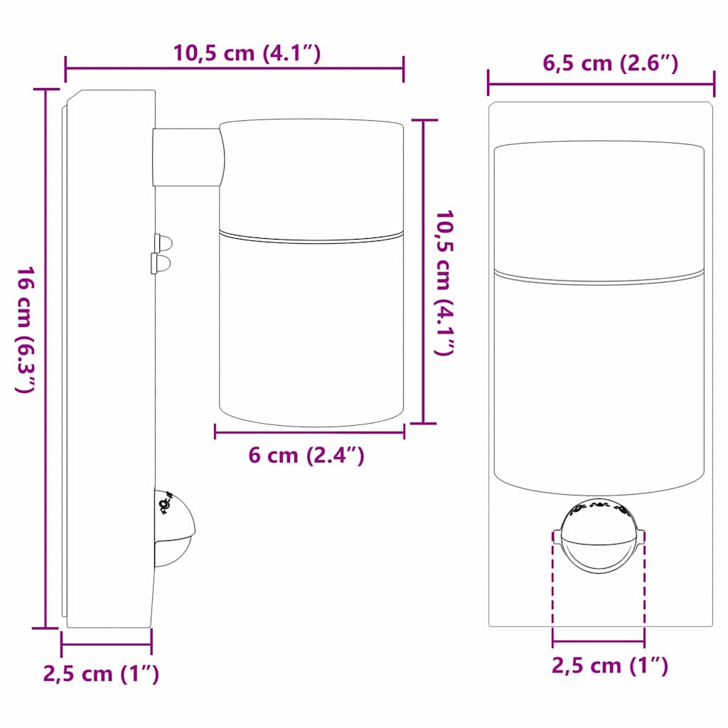 Outdoor Wall Light Black 6.5 x 10.5 x 16 cm