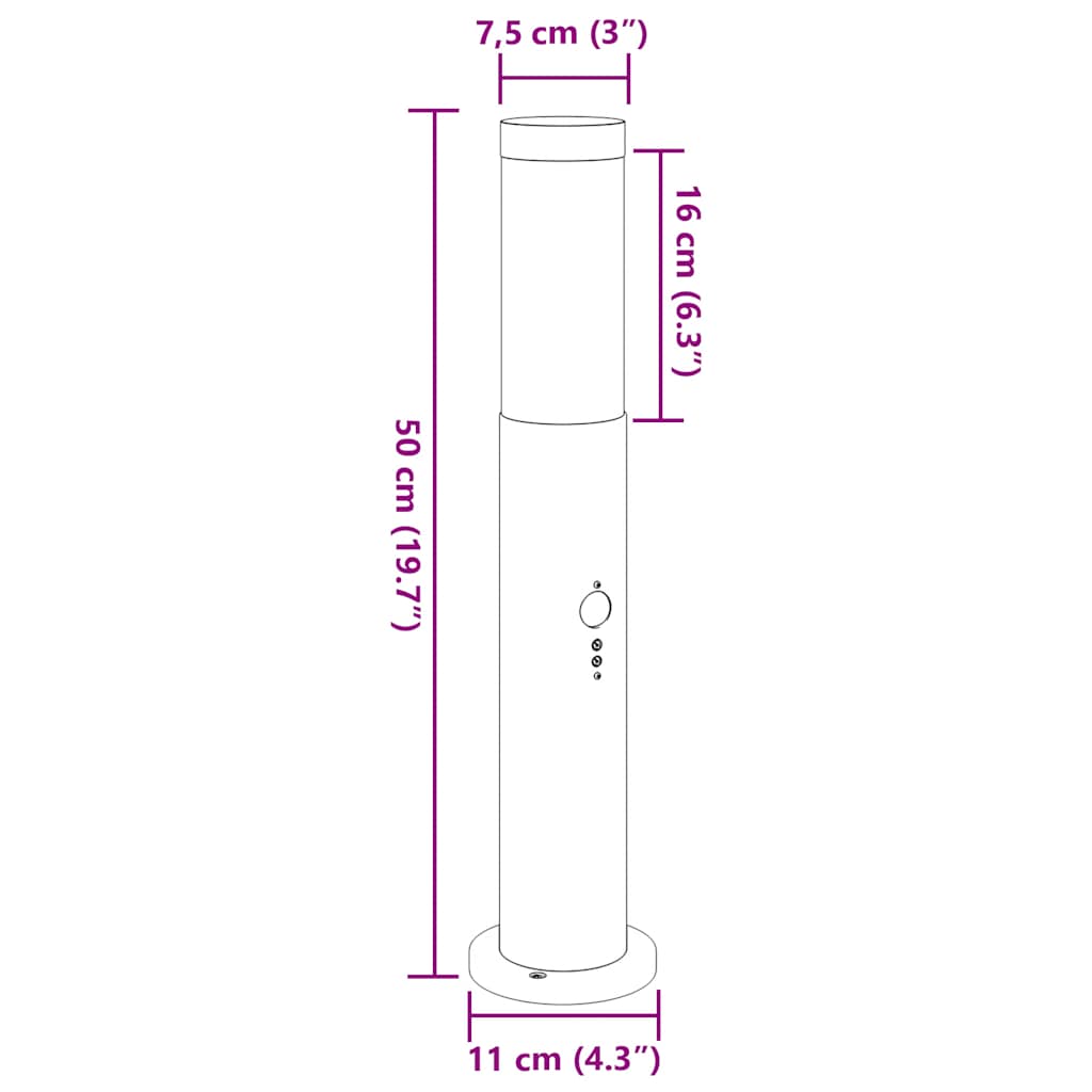 Bollard Lights with Sensor 3pcs 50 cm Stainless Steel IP44