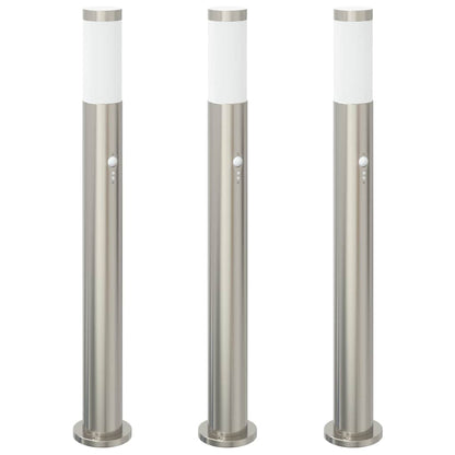 Bollard Lights with Sensor 3pcs 80 cm Stainless Steel IP44