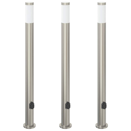 Bollard Lights with Outlet 3pcs 110 cm Stainless Steel IP44