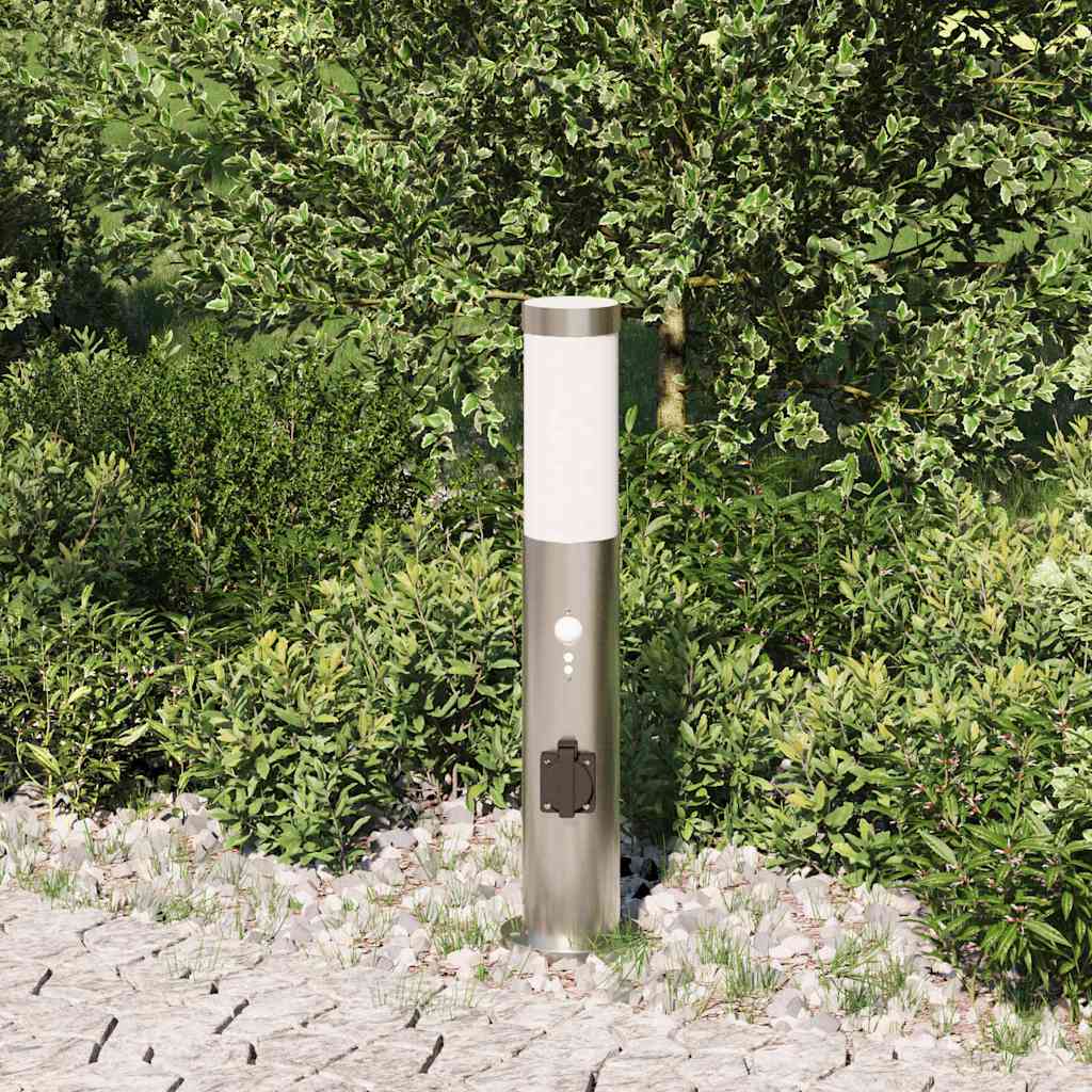 Bollard Light with Sensor&Outlet 50 cm Stainless Steel IP44