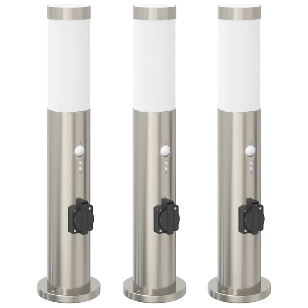 Bollard Lights with Sensor&Outlet 3pcs 50 cm