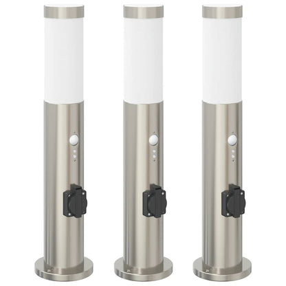 Bollard Lights with Sensor&Outlet 3pcs 50 cm