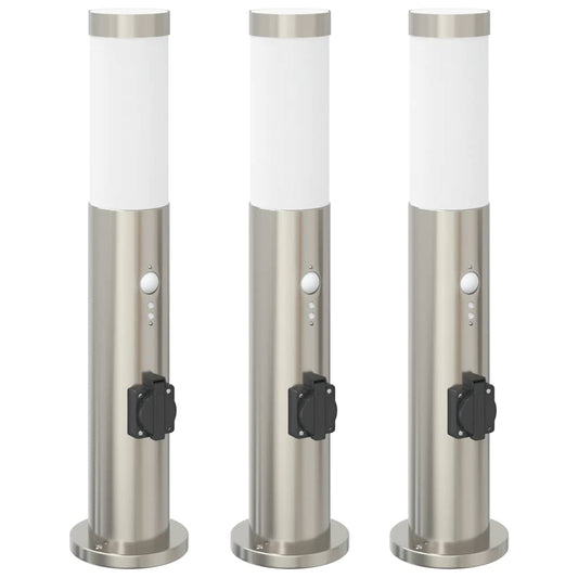 Bollard Lights with Sensor&Outlet 3pcs 50 cm