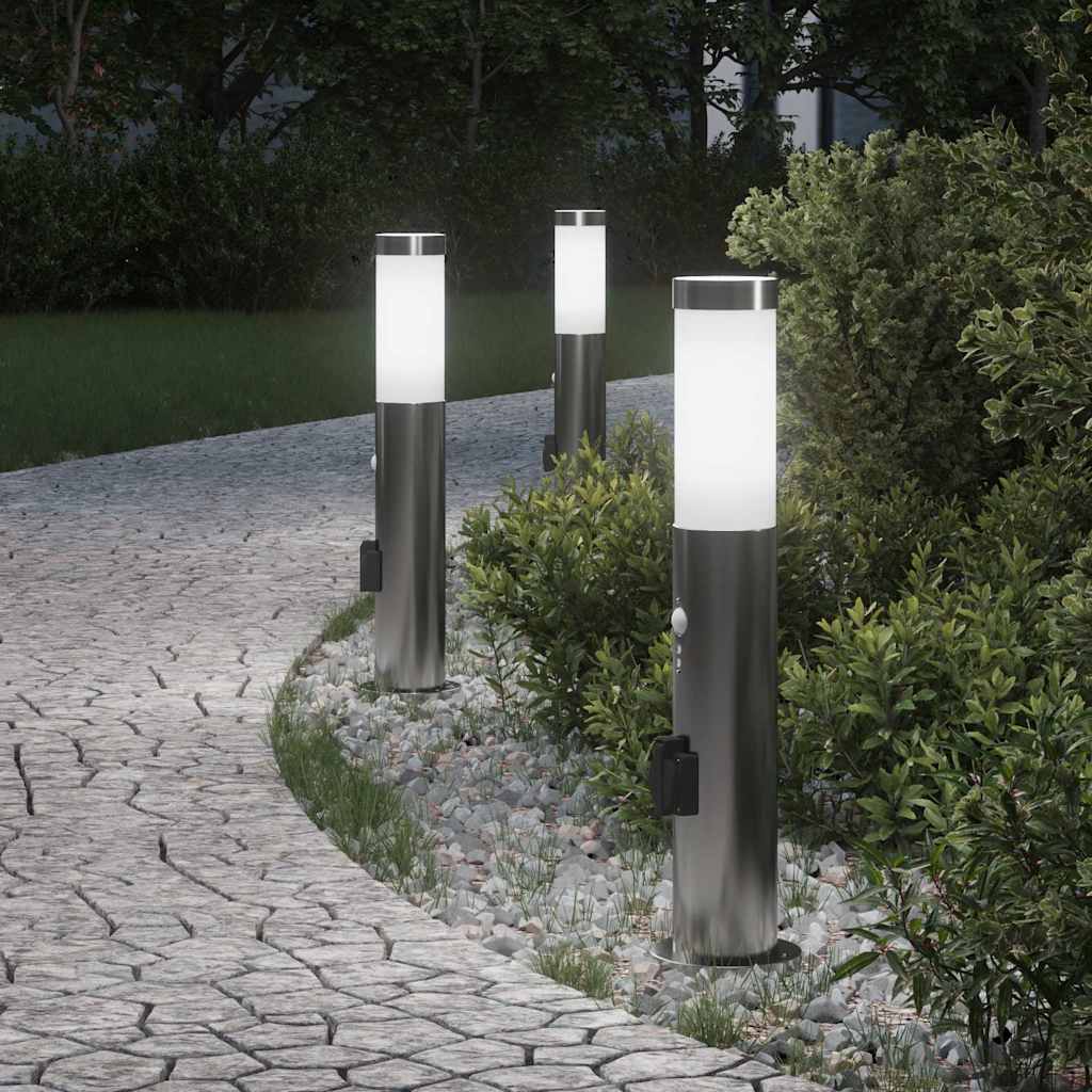 Bollard Lights with Sensor&Outlet 3pcs 50 cm