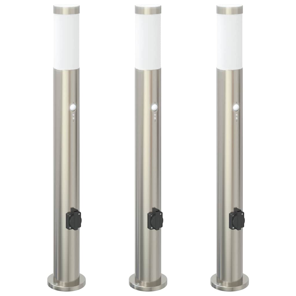 Bollard Lights with Sensor&Outlet 3pcs 80 cm