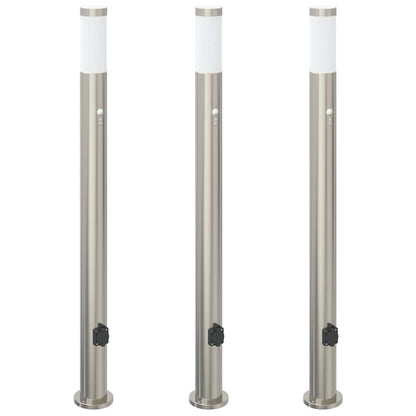 Bollard Lights with Sensor&Outlet 3pcs 110 cm
