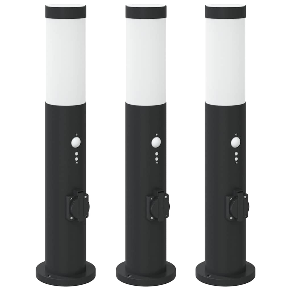 Bollard Lights with Sensor&Outlet 3pcs 50 cm