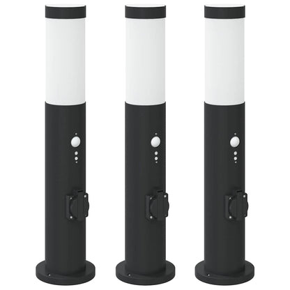 Bollard Lights with Sensor&Outlet 3pcs 50 cm