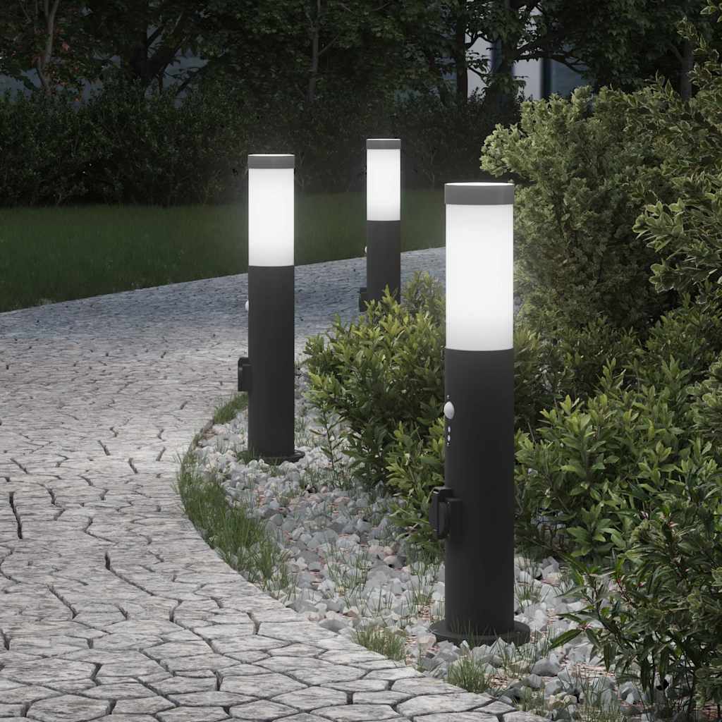 Bollard Lights with Sensor&Outlet 3pcs 50 cm