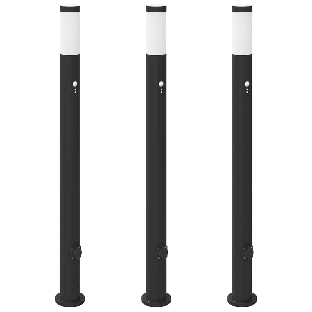 Bollard Lights with Sensor&Outlet 3pcs 110 cm Stainless Steel IP44