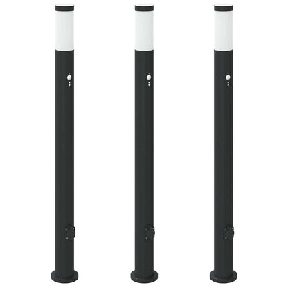 Bollard Lights with Sensor&Outlet 3pcs 110 cm Stainless Steel IP44
