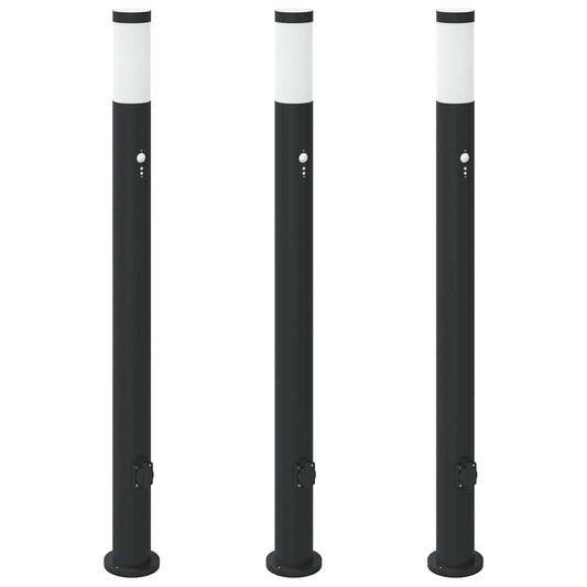 Bollard Lights with Sensor&Outlet 3pcs 110 cm