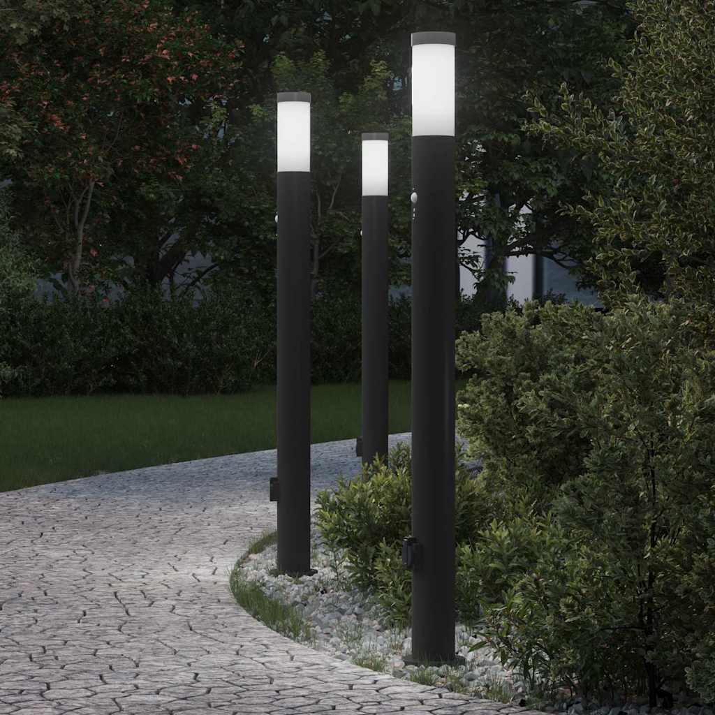 Bollard Lights with Sensor&Outlet 3pcs 110 cm