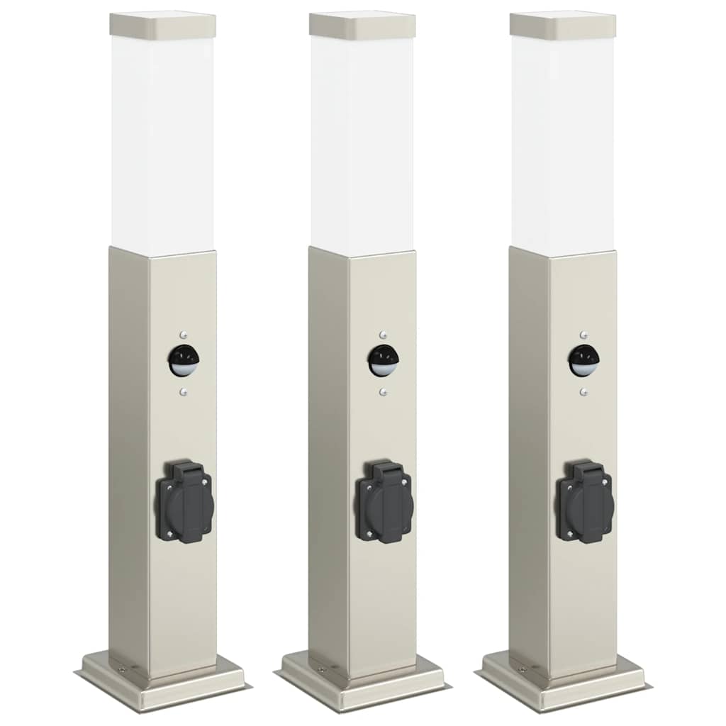 Bollard Lights with Sensor&Outlet 3 pcs 50 cm