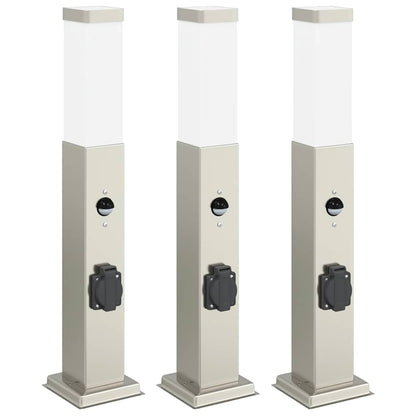 Bollard Lights with Sensor&Outlet 3 pcs 50 cm