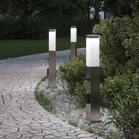 Bollard Lights with Sensor&Outlet 3 pcs 50 cm