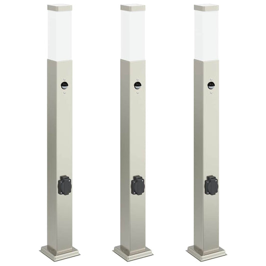 Bollard Lights with Sensor&Outlet 3 pcs 80 cm
