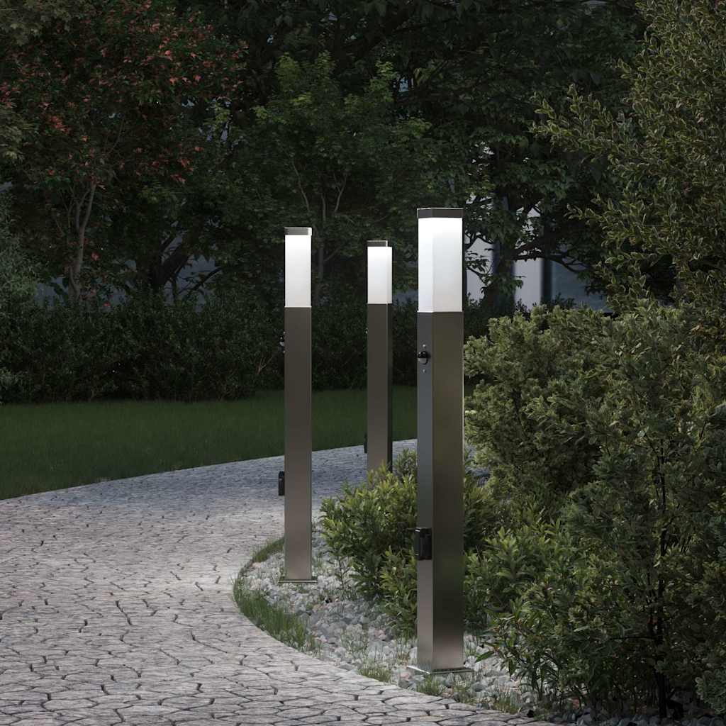 Bollard Lights with Sensor&Outlet 3 pcs 80 cm