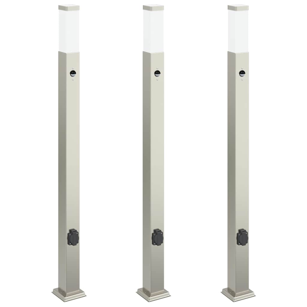 Bollard Lights with Sensor&Outlet 3 pcs 110 cm