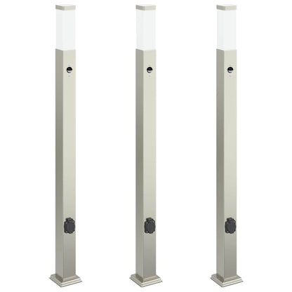 Bollard Lights with Sensor&Outlet 3 pcs 110 cm