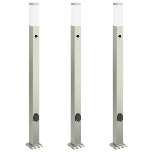 Bollard Lights with Sensor&Outlet 3 pcs 110 cm