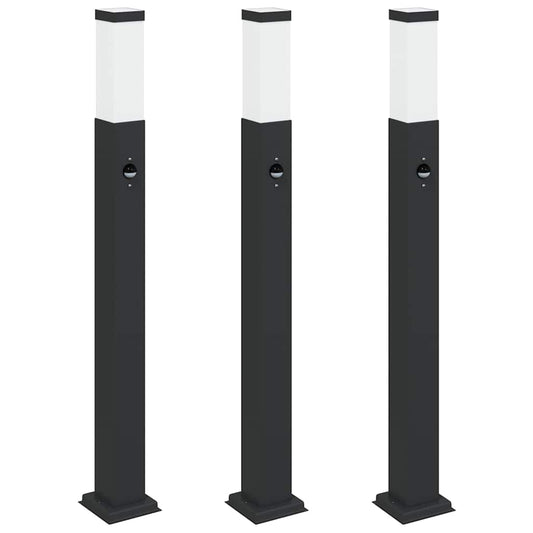 Bollard Lights with Sensor 3 pcs 80 cm Black IP44