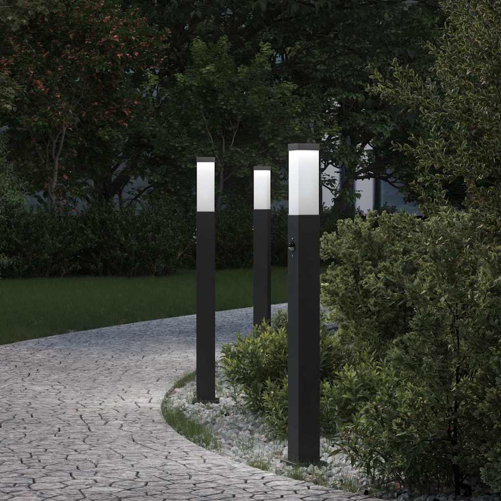 Bollard Lights with Sensor 3 pcs 80 cm Black IP44