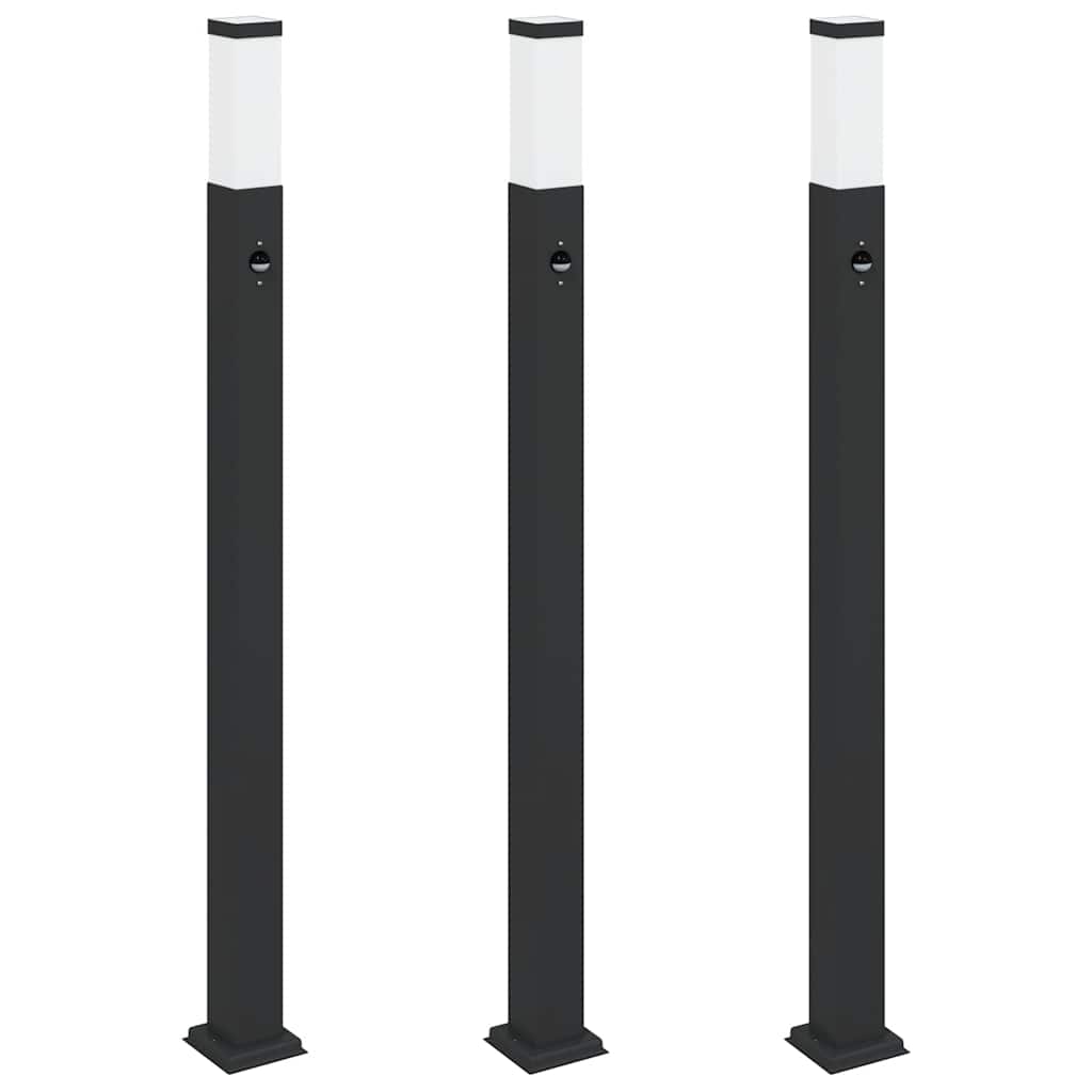 Bollard Lights with Sensor 3 pcs 110 cm Black IP44