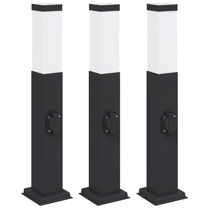 Bollard Lights with Outlet 3 pcs 50 cm Black IP44