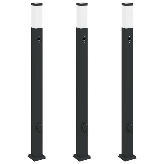 Bollard Lights with Sensor&Outlet 3 pcs 110 cm Black IP44